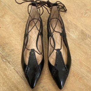 Tory Burch ankle wrap black patent spectators 7.5m